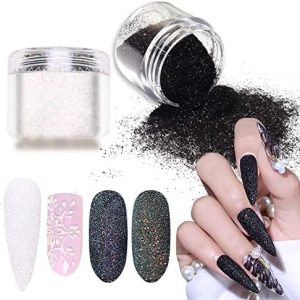Laza Nail Glitter Powder Shining Sugar Effect Glitter Black White Dust Sand Powder Candy Coat Manicure Nail Art Decoration for Nail Art Tips Decoration DIY Crafts