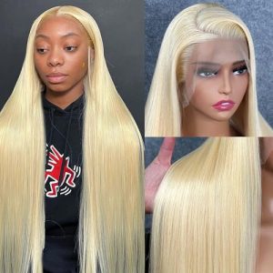 613 Lace Front Wigs Human Hair 24 Inch Blonde HD Lace Front Wig 150% Density Straight 13x4 613 Lace Front Human Hair Wig for Black Women Pre Plucked Hairline