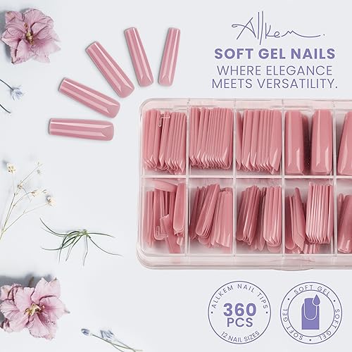 Allkem XXL Soft Gel Nail Tips 360 Pcs Square Full Cover Kit Neutrals - Image 5