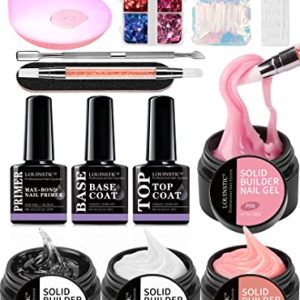 LOUINSTIC 0.7oz 4 Color Non-Sticky Builder Gel Nail Kit for Extensions and 3D Art