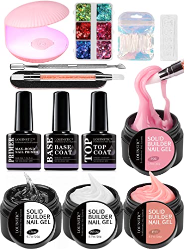 LOUINSTIC 0.7oz 4 Color Non-Sticky Builder Gel Nail Kit for Extensions and 3D Art