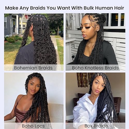 Deep Curly Human Braiding Hair For Boho Braids 15A Soft Thick Bulk Braiding Hair 18 Inch 200g (50g*4pc) Human Bulk Virgin Human Braiding Hair For Micro Braids Hair No Weft (Deep Bulk, Natural Black) - Image 6