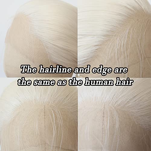 Platinum Blonde Synthetic Lace Front Wig Long Straight Lace Front Synthetic Wig Pre Plucked Natural Hairline Glueless Heat Resistant Fiber Hair Wig for Fashion Women (Platinum Blonde) - Image 2