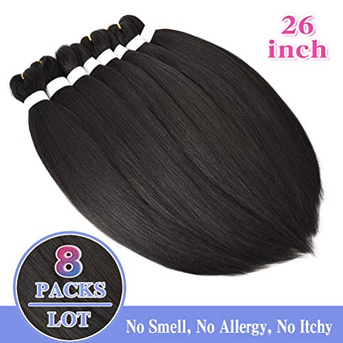 8 Pack Braiding Hair Pre Stretched - 26" 100G/Pack Premium Kanekalon Pre Stretched Braiding Hair Extensions, Professional Itch Free Hot Water Setting Perm Yaki Texture Prestretched Braiding Hair(1B) - Image 6