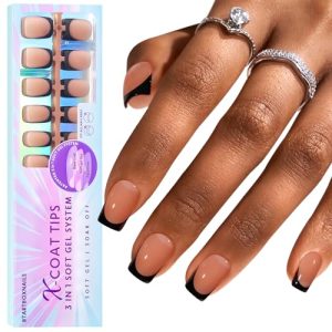 btartboxnails XCOATTIPS French Tip Nails - Short Press on Nails, Square Nail Tips, Soft Gel Nail Tips, Soak Off Acrylic Fake Nails on Nail Extension