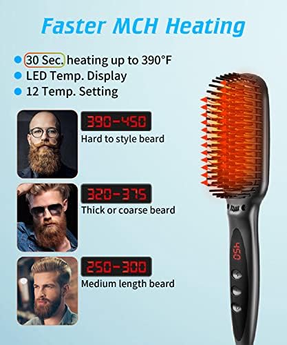 Beard Brush Straightener, Fast Heated Beard Brush Kit Heating Setting Electrical Beard Straightener for Men Anti-Scald Heated Comb Portable Beard Straightening Comb - Image 3