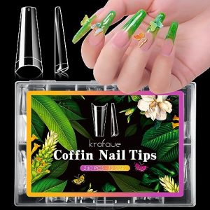 krofaue Coffin Nail Tips - Half Cover Nail Tips 240PCS Soft Gel Nail Tips Professional Clear Nail Tips 12 Sizes Ballerina False Fake Style Manicure with Box for Nail Tips Art Salons and Home DIY