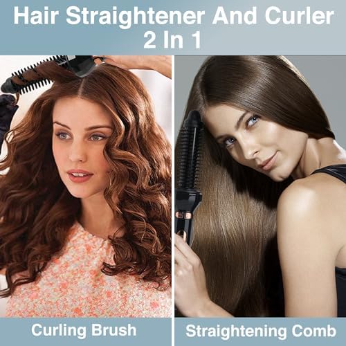 Rotating Curling Iron Brush 1 Inch Barrel,Thermal Brush Heated Round Brush,Hot Curling Comb for Medium Hair,Ceramic Electric Hair Styling Brush 2 in 1 Hair Straightener and Curler - Image 2
