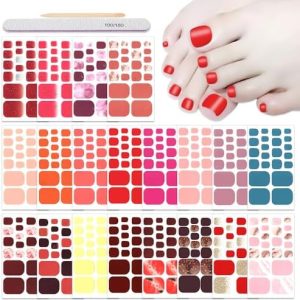 DANNEASY 20 Sheets Red Self-Adhesive Toe Nail Polish Strips for Women Nail Art