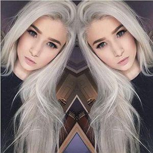 xiweiya Silver Gray Wigs Long Natural Straight Hair 13 * 3 Lace Ash Platinum Blonde Wigs For Women Grey Wig Heat Resistant Fiber Hair Middle Parting Wigs for Women 24inch