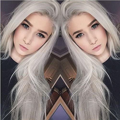 xiweiya Silver Gray Wigs Long Natural Straight Hair 13 * 3 Lace Ash Platinum Blonde Wigs For Women Grey Wig Heat Resistant Fiber Hair Middle Parting Wigs for Women 24inch
