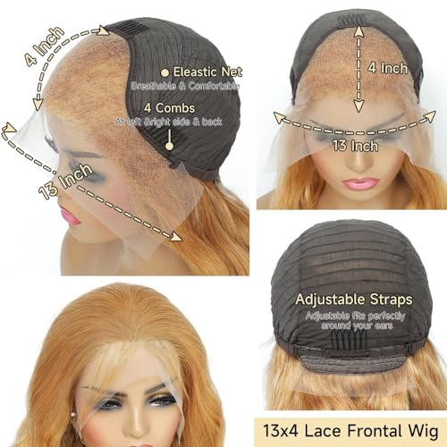 Honey Blonde HD Lace Front Wig Human Hair 13x4 Blonde Lace Front Human Hair Wig For Women 27# Blonde Body Wave Wig Honey Blonde Wig Human Hair Free Part With Baby Hair 180% Density 26Inch - Image 5