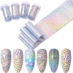 SILPECWEE 2 Boxes Aurora Nail Foil Sheets Laser Nail Transfer Foil for Long Acrylic Nails Starry Sky Holographic Nail Art Foil Iridescent Nail Stickers Design for DIY Nails Decoration