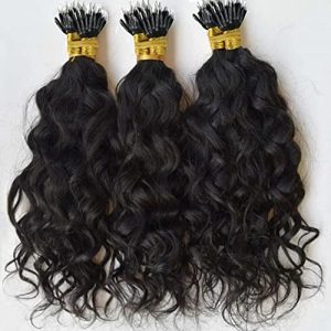 Short Loose Wave Nano Ring Human Hair Extension Pre Bonded Brazilian Remy Nano Rings I Tip Hair Micro Beads Loose Wave Microlinks Human Hair Bundles 100g 100strands (16inch 100strands, Natural Black)