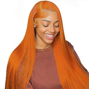 FTQZKEY 24 Inch Ginger Orange Straight Lace Front Wigs Human Hair 13X4 HD Transparent Lace Front Human Hair Wig Per Plucked with Baby Hair for Black Women 180% Density Glueless Wigs Human Hair
