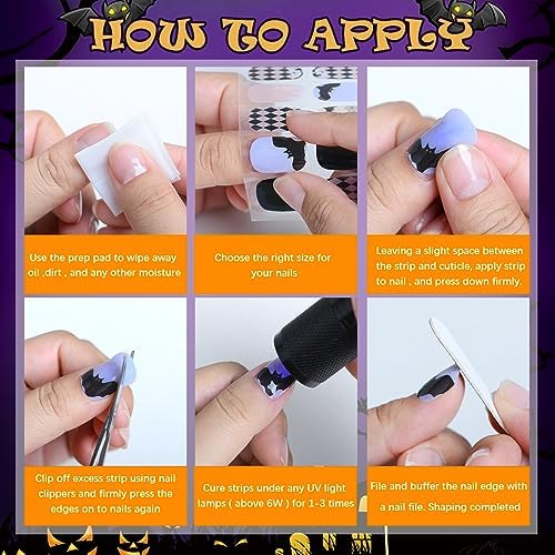 Halloween Semi Cured Gel Nail Stickers 24pcs Long Lasting Nail Wraps Salon-Quality Semi-Cured Gel Nail Strips UV Lamp Required Semicured Gel Nail Wraps for Women Manicure (Horror Blood 344) - Image 5