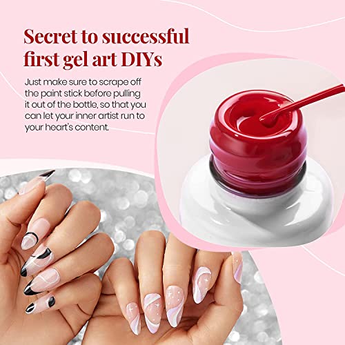 beetles Gel Polish Nail Art Liner Set with 6 PCS Jelly Gel Polish Nude Pink Color Gel Neutral Nail Art Design Translucent Gel Nail Kits 6 Pcs Black White Red Gold Silver Glitters Colors Paint - Image 5