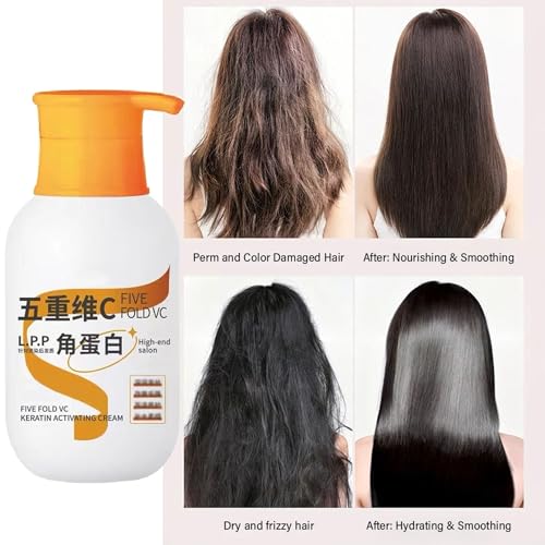 Vitamin c Meringue Repair Cream - Vitamin C Protein Hair Repair Cream, Five Fold VC Keratin Activating Cream, Vitamin C Hair Conditioner Repair Frizzy Dry Hair Smooth Silky Hair Mask (2Pcs) - Image 7