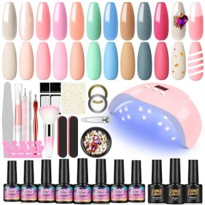 Gel Nail Polish Kit with U V Light,10 Spring Colors Gel Polish Set 36W Nail Lamp Glossy Matte Top Coat Base Coat Nail Rhinestones Manicure Tools Starter Kit Gifts for Women Salon
