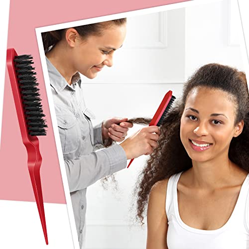 Geiserailie 3 Pcs Slick Back Hair Brush Set Bristle Hair Brush Edge Control Brush Teasing Comb for Women Baby Kids' Black Hair (Red) - Image 5