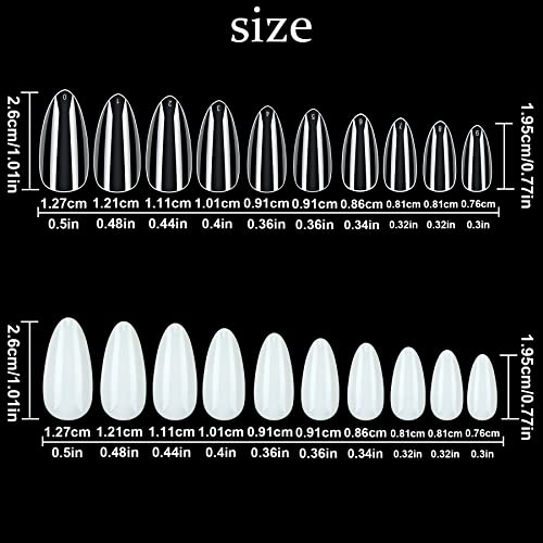 FEBSNOW 1000Pcs Almond Shaped Nail Tips Acrylic Nails Artificial Full Cover False Flake Nail Tips 10 sizes with Clear Plastic Cases for Nail Salon Nail Shop DIY Nail Extension Nail Art(Clear Natural) - Image 2