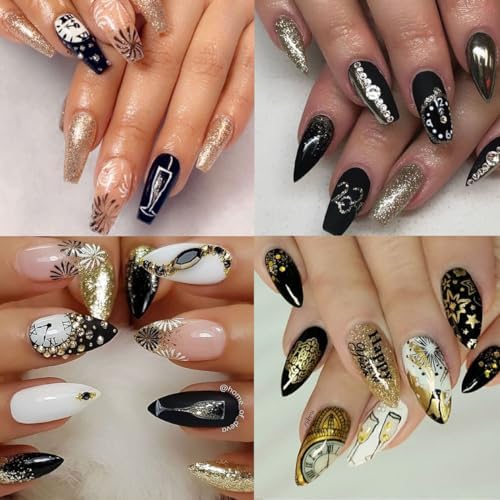 8 Sheets Christmas Nail Art Stickers Decals 2024 Gold Christmas Nail Self-Adhesive Sticker Clock Design Xmas Elk Santa Claus Snowman Winter Clocks Watches DIY Nail for Women Decor - Image 5
