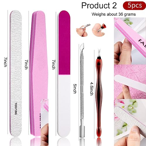 8 Colors Sparkling Crystal Diamond Nail Powder,5 PCS Nail Art Tools Nail File Buffer Stainless Steel Dual End Pusher,Nail Glitter Shiny Pigment Powder and Professional Pedicure Manicure Tools - Image 4