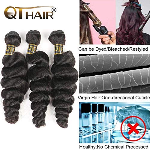QTHAIR 12A Brazilian Virgin Hair Bundles 16" 18" 20" Loose Wave Hair Bundles 100% Human Hair Bundles Loose Wave Bundles Unprocessed Virgin Loose Wave Human Hair Extensions Natural Color - Image 3
