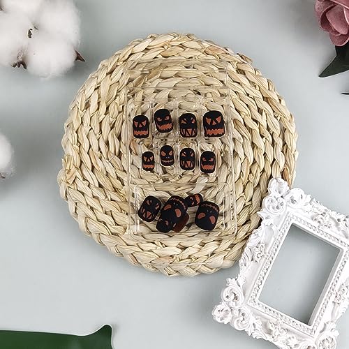 Halloween Short Square Black Matte Press On Nails with Orange Pumpkin Design 24pc Set - Image 5