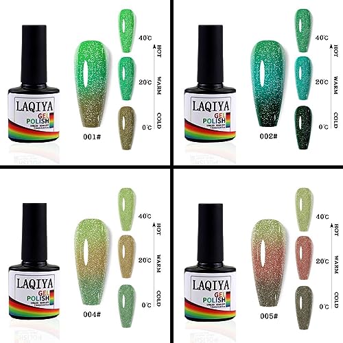 4 Colors Color Changing Gel Nail Polish Set Soak Off Glitter Nail Art Design Kit Manicure with with 3 Pcs Glossy & Matte Top and Base Coat Manicure Salon Gifts for Women Girls (07SET-001) - Image 3