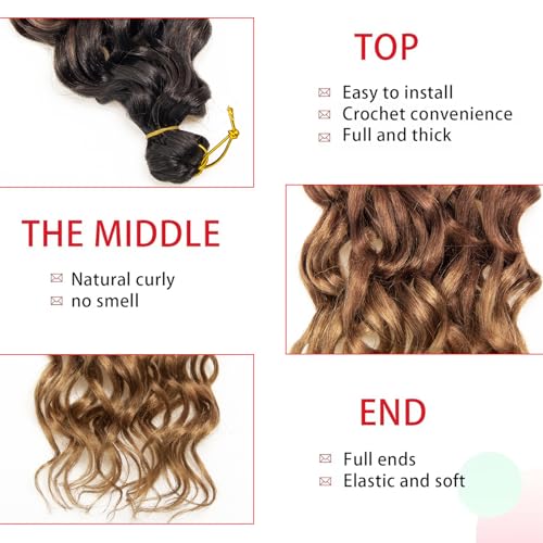 Ocean Wave Crochet Hair 24inch Deep Wave Curly Crochet Hair For Women Ombre Hawaii Curly Braiding Hair Synthetic Bohemian Crochet Braid Water Wave Crochet hair Extensions (6Packs, 1B/30/27) - Image 4