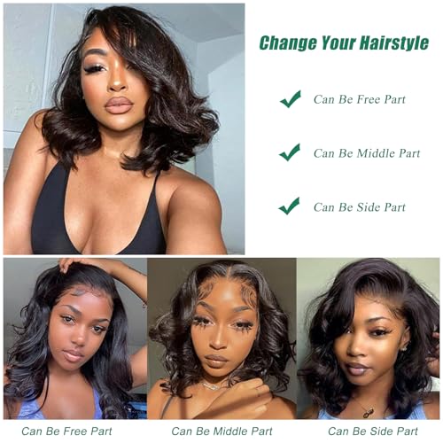 Bob Wig Human Hair 13x4 Frontal Lace Wig Body Wave HD Lace Front Wigs Human Hair Pre Plucked Short Bob Wigs for Women Human Hair Glueless Wig Natural Black Color (10 inch, Bob Wig Human Hair) - Image 4