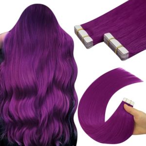 YoungSee 22 Inch Purple Real Human Hair Tape-In Extensions 10 Pieces 25g