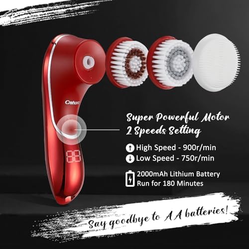 Facial Cleansing Brush, Electric Face Scrubber, Facial Cleansing Brush Rechargeable IPX-7 Waterproof Rotating Face Scrubber for Exfoliating, Massaging and Deep Cleansing with 4 Brush Heads - Image 3