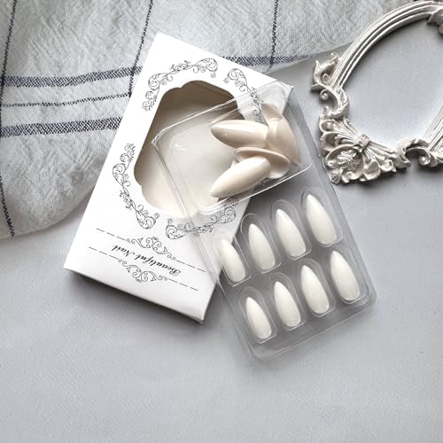 Almond Press on Nails Medium Length Fake Nails Pure White False Nails with Design Glossy Solid Color Glue on Nails Full Cover Acrylic Nails White Artificial Stick on Nails for Women Girls Manicure - Image 7