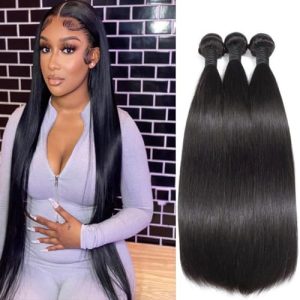 Straight Human Hair Bundles 14 14 14 Inch 3 Bundles Straight Hair Bundles Human Brazilian Virgin Hair Bundles Human Hair Straight 100% Unprocessed Natural Black Color……