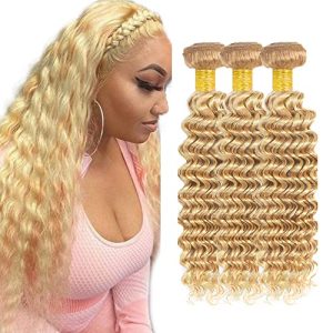 22 24 26 inch Blonde Bundles Human Hair 613 Deep Wave Bundles 27/613 Human Hair Bundles Brazilian Remy Blonde Wet and Wavy Bundle for Women