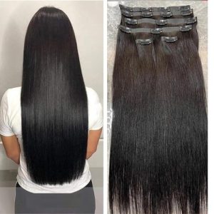 PU Clip ins Extensions Human Hair Straight Seamless Clip In Human Hair Extensions Natural Color Brazilian Skin Weft Clip-on Hair 120g/set for Woman (12inch, 1set 120g)