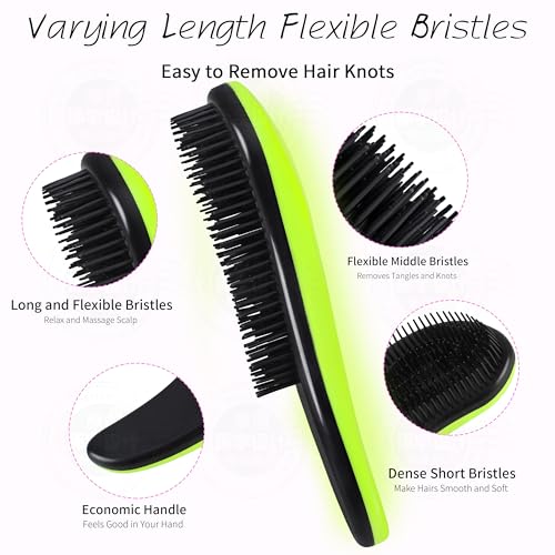 79STYLE 3pcs Detangler Brush Tangle Free Hair Brushes For Kids Knot Free No Pain Detangling Kids Hair Brush Combs For Women Curly Fine Hair (Size 7.4 Inch -Green) - Image 2