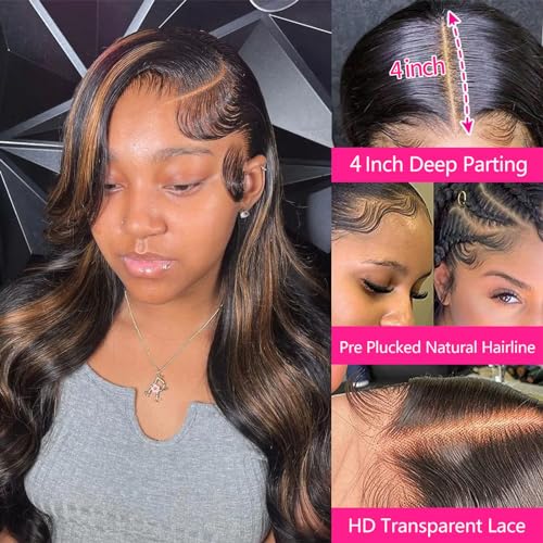 1B/30 Balayage Ombre 22 Inch 210 Density HD Lace Front Wig Human Hair Body Wave Highlight Honey Blonde - Image 2