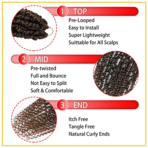 8 Packs Ombre Brown Pre-Looped Passion Twists Braiding Synthetic Hair 12 Inch, Pre-Twisted, Short Crochet Passion Twist Hair Extensions for Women (12inch,T30#) - Image 3