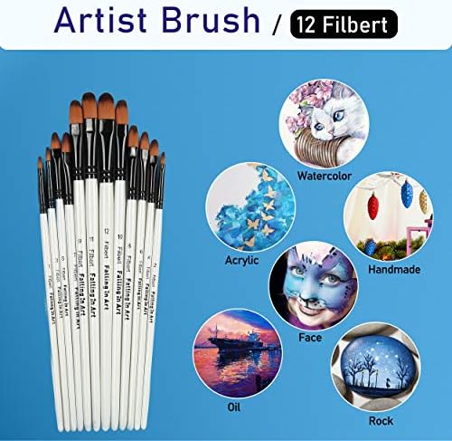 Falling in Art Paint Brushes Set, 12 PCS Nylon Professional Filbert Paint Brushes for Watercolor, Oil Painting, Acrylic, Face Body Nail Art, Crafts, Rock Painting - Image 4