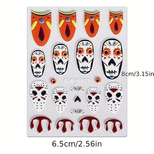 3 Sheets,5D Embossed Halloween Nail Art Stickers, Adhesive Slider Zombie Ghost Blood Spider Bat Nail Designs Halloween Nail Accessories Decorations for Women Girls (5D Zombie 3Pcs) - Image 7