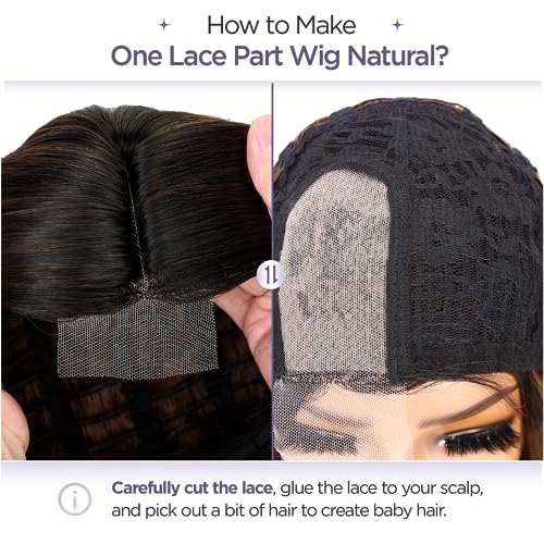 WIGER Short Wavy Wigs for Women Ombre Brown Loose Wave Bob Hair Wig 14 Inch Side Part Shoulder Length Glueless Lace Part Hair Synthetic Curly Wig for Daily or Party (1B/30) - Image 9
