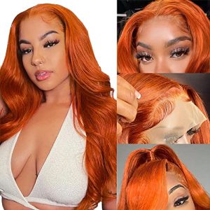 FTQZKEY Ginger Lace Front Wigs Human Hair 30 inch Ginger Orang Body Wave Wig Human Hair 13x4 Ginger Glueless Lace Front Wigs 180% Density Ginger Human Hair Wigs for Women