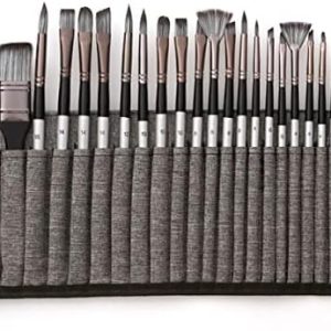 24 Pcs Paint Brushes Art Set for Acrylic Oil Watercolor Gouache a Kit Hog Bristle, Horse Hair and Nylon Hairs, Including a Carrying Canvas Roll (Color : Gray)