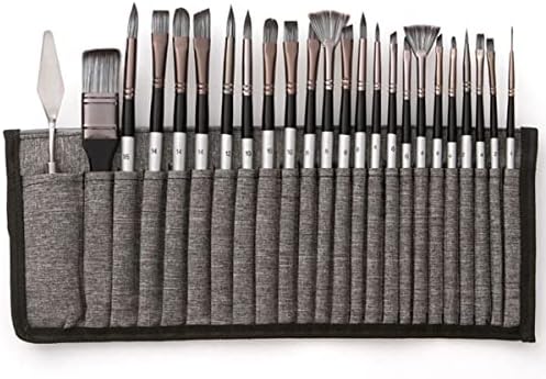 24 Pcs Paint Brushes Art Set for Acrylic Oil Watercolor Gouache a Kit Hog Bristle, Horse Hair and Nylon Hairs, Including a Carrying Canvas Roll (Color : Gray)