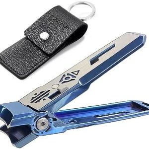 Wide Jaw Opening Nail Clippers for Thick Nails, Folding Lock Fingernail Toenail Clippers with Catcher Anti Splash, Ultra Sharp Nail Cutter Trimmer for Men Women Adults Seniors (Mid-Blue1P)