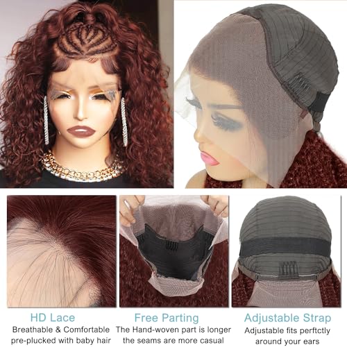 Reddish Brown Lace Front Wigs Human Hair 13x4 Reddish Brown Curly Lace Front Wig Human Hair 180% Density for Women Auburn Deep Wave Wigs Copper Red Glueless Curly Wig Pre Plucked 18 Inch - Image 6