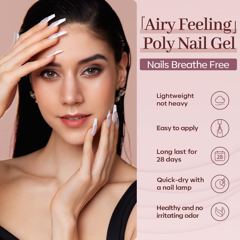 Modelones Poly Nail Gel Kit with Nail Lamp, 6 Colors Poly Nail Extension Gel Complete Kit Glitter Pink Red Builder Nail Gel Nail Strengthen Base Top Coat Set for Nail Art Starter DIY at Home - Image 7